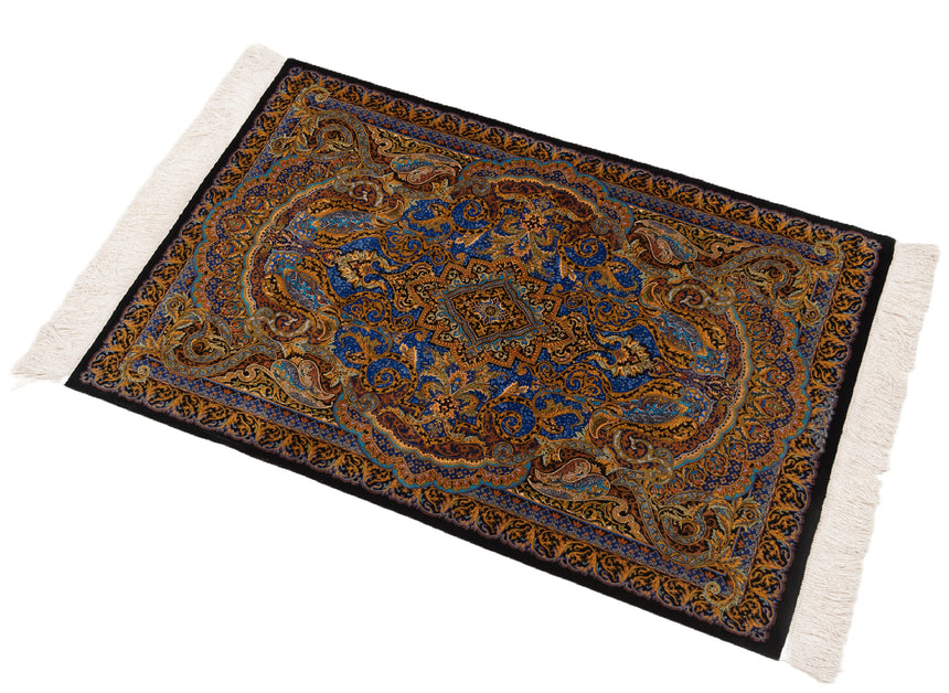 Alfombra persa de seda pura Qom | 120 x 79 cm