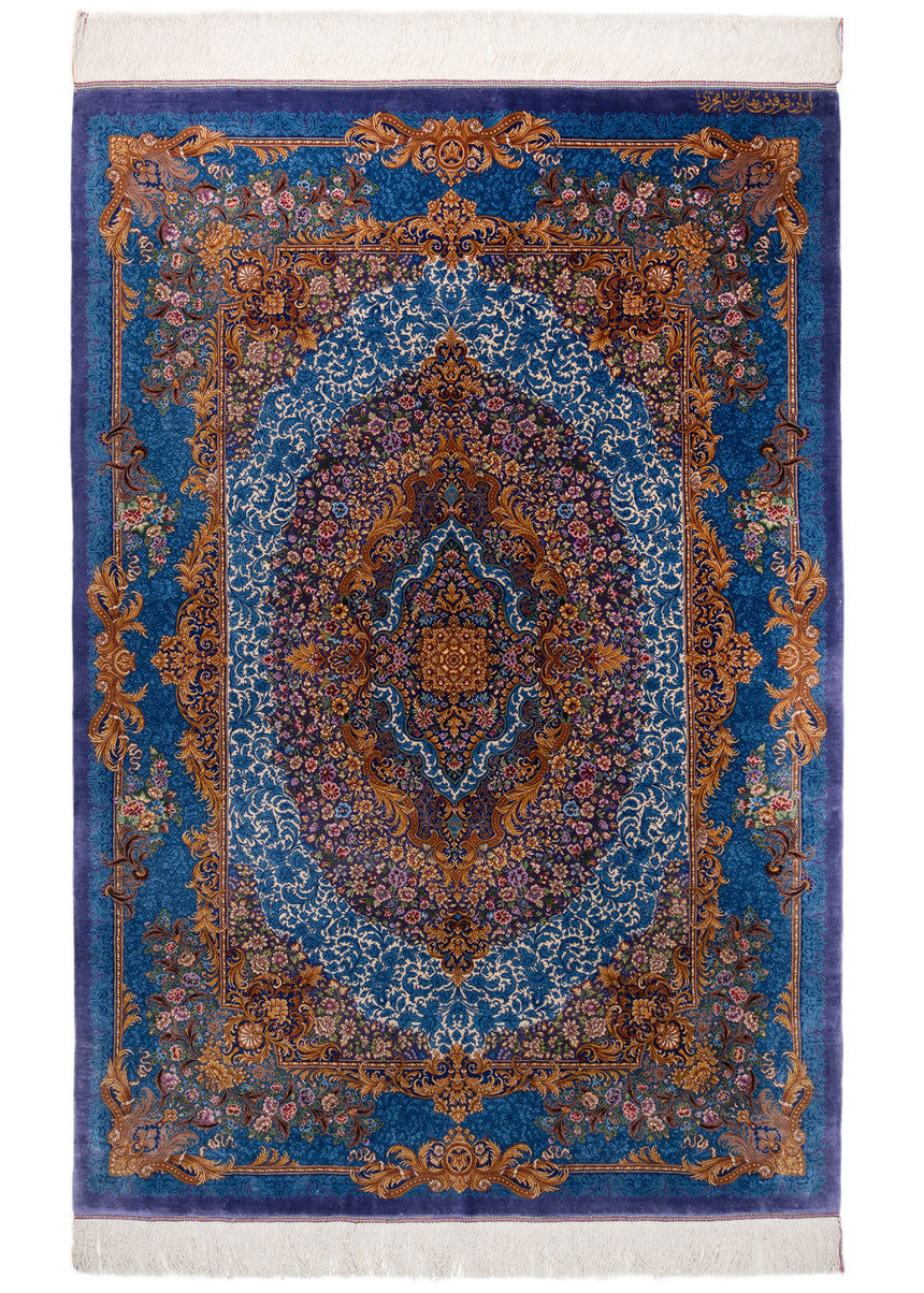 Alfombra persa de seda pura Qom | 149 x 102 cm