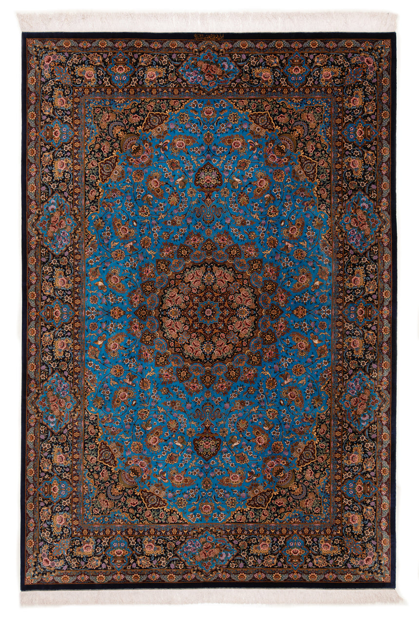 Alfombra persa de seda pura Qom | 308 x 207 cm