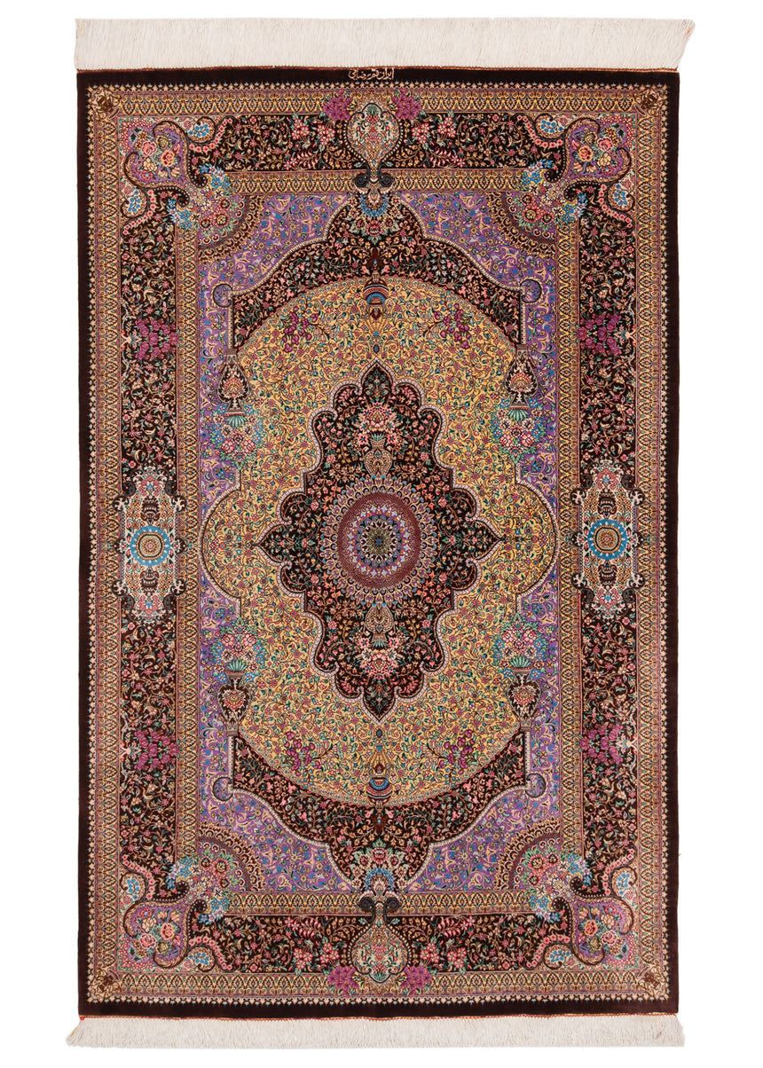Alfombra persa de seda pura Qom | 150 x 95 cm