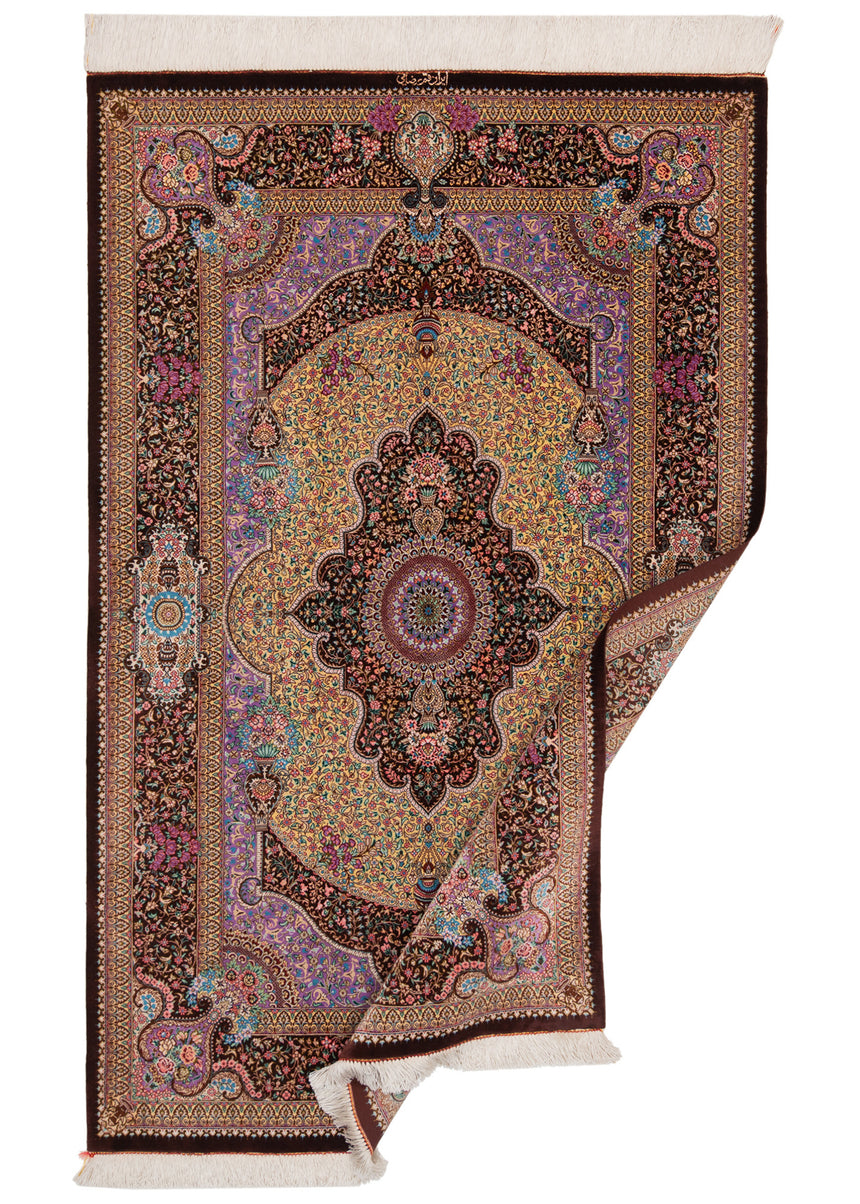 Alfombra persa de seda pura Qom | 150 x 95 cm