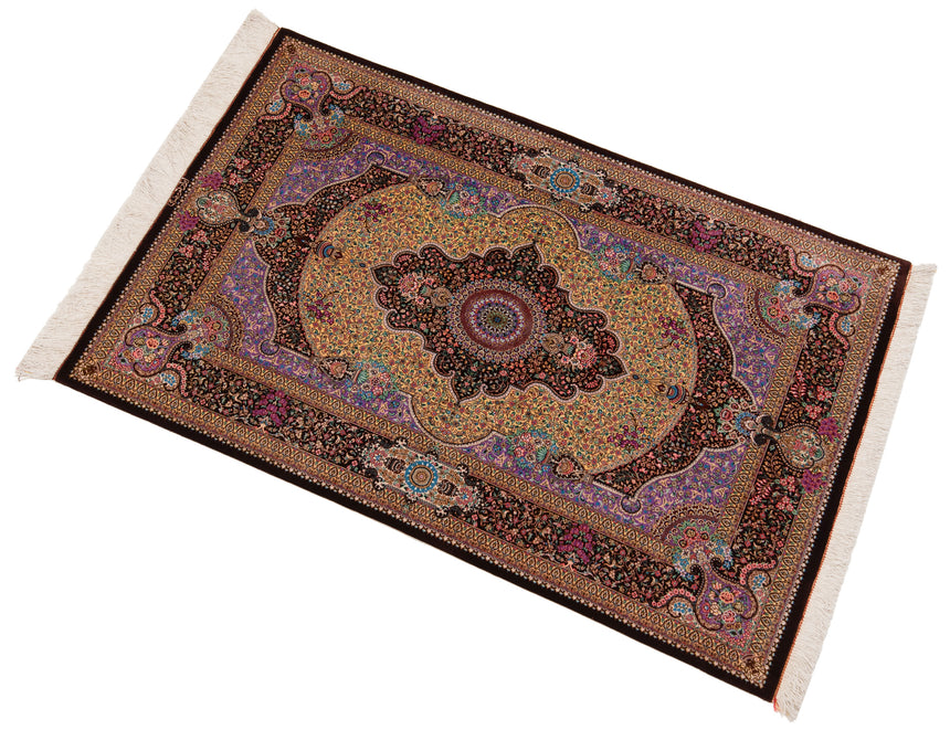 Alfombra persa de seda pura Qom | 150 x 95 cm