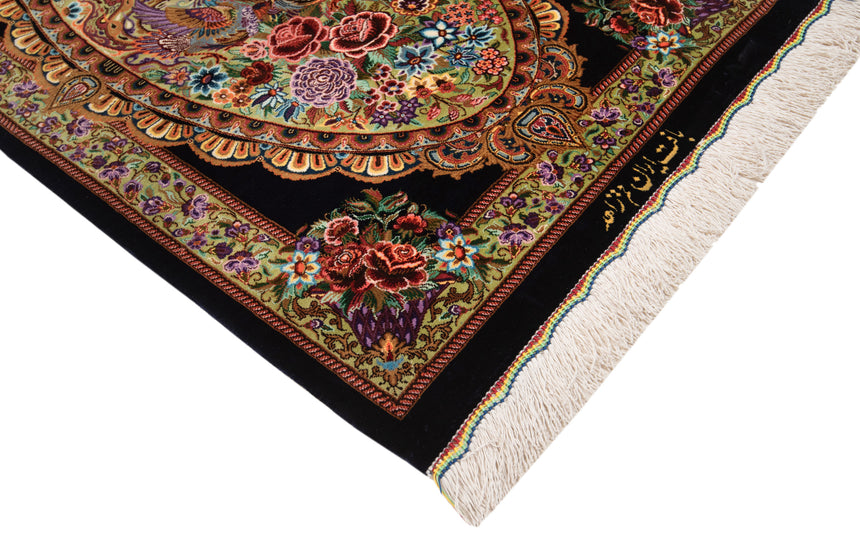 Alfombra persa de seda pura Qom | 89 x 59 cm