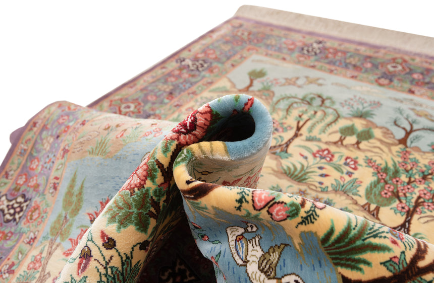 Alfombra persa de seda pura Qom | 116 x 78 cm