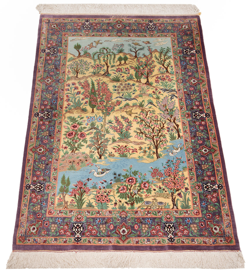 Alfombra persa de seda pura Qom | 116 x 78 cm