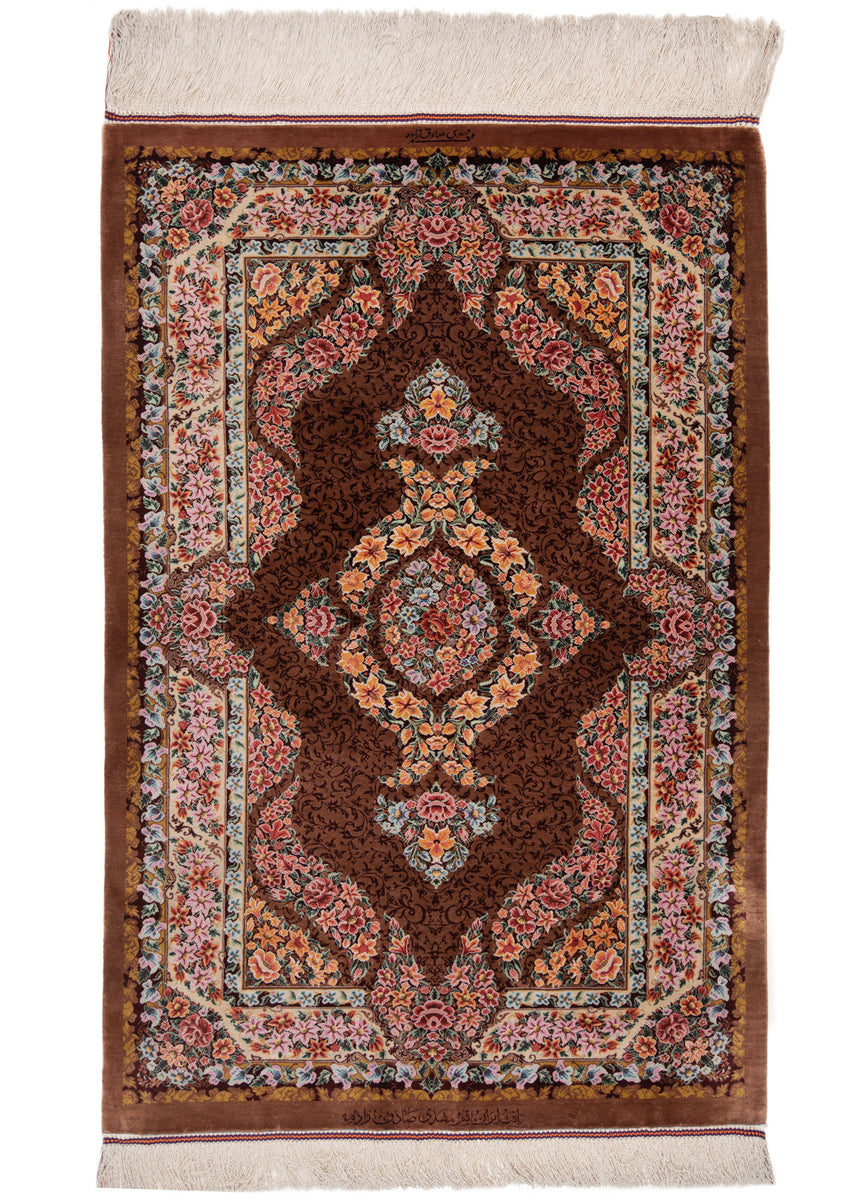 Alfombra persa de seda pura Qom | 122 x 80 cm