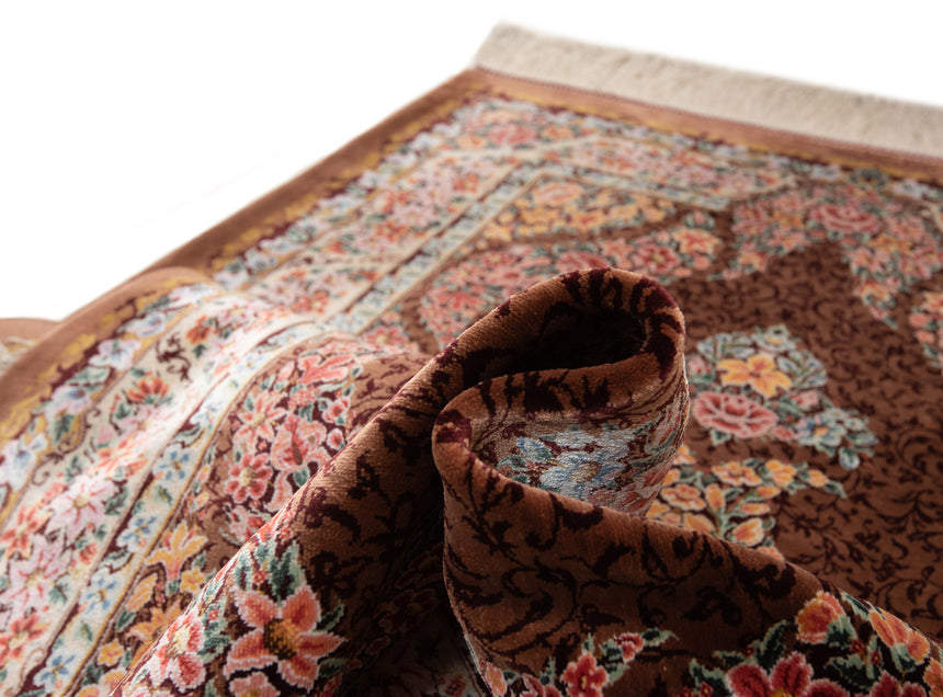 Alfombra persa de seda pura Qom | 122 x 80 cm