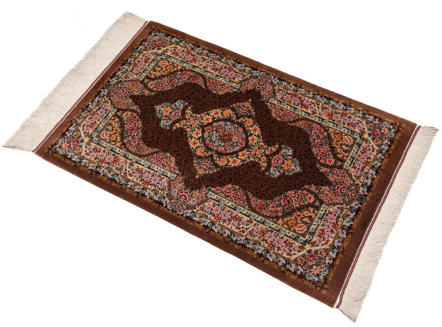 Alfombra persa de seda pura Qom | 122 x 80 cm