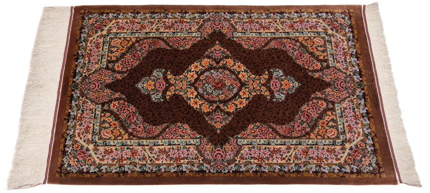 Alfombra persa de seda pura Qom | 122 x 80 cm