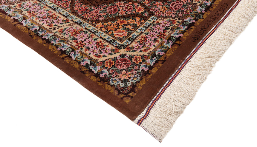 Alfombra persa de seda pura Qom | 122 x 80 cm