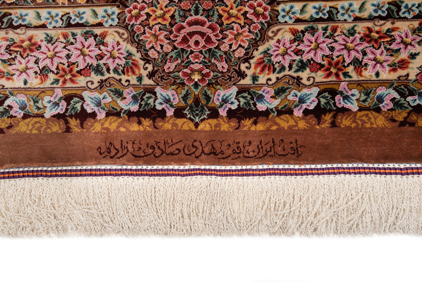 Alfombra persa de seda pura Qom | 122 x 80 cm