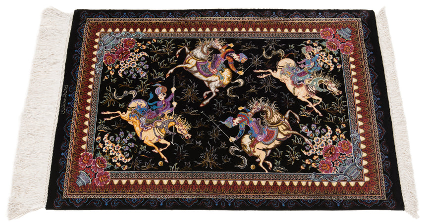 Alfombra persa de seda pura Qom | 89 x 58 cm