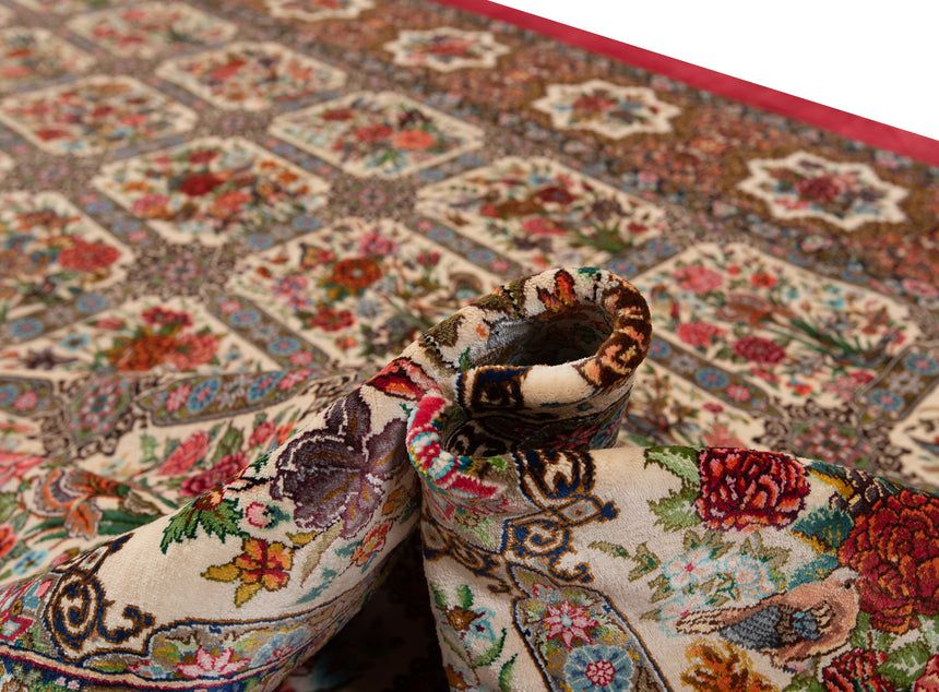 Alfombra persa de seda pura Qom | 305 x 200 cm