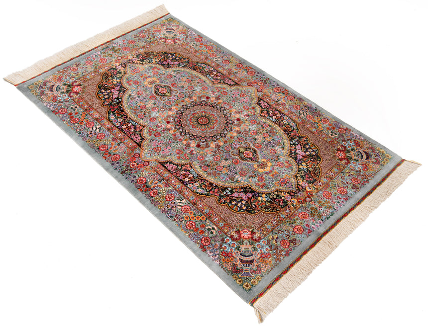 Qom Silk Rezwani Persian Rug | 125x78cm