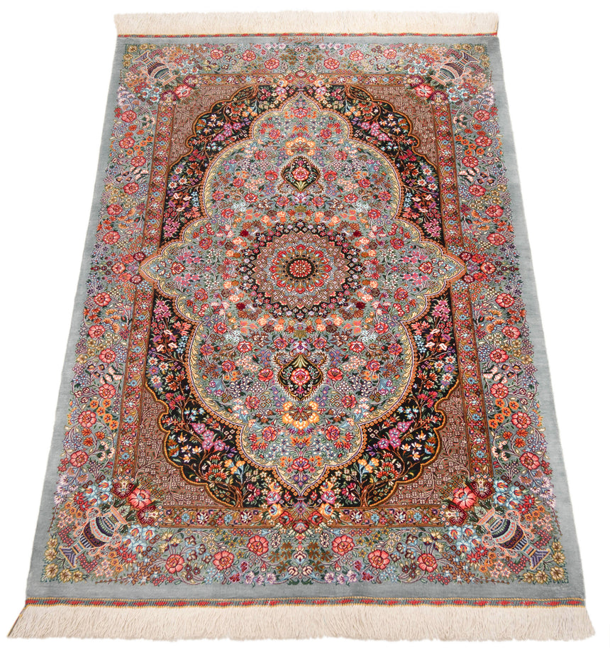 Qom Silk Rezwani Persian Rug | 125x78cm