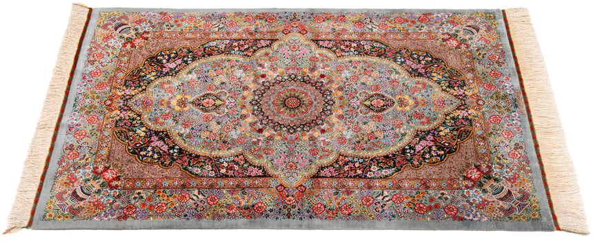Qom Silk Rezwani Persian Rug | 125x78cm