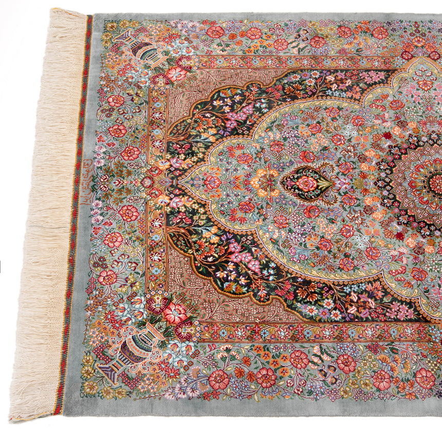 Qom Silk Rezwani Persian Rug | 125x78cm