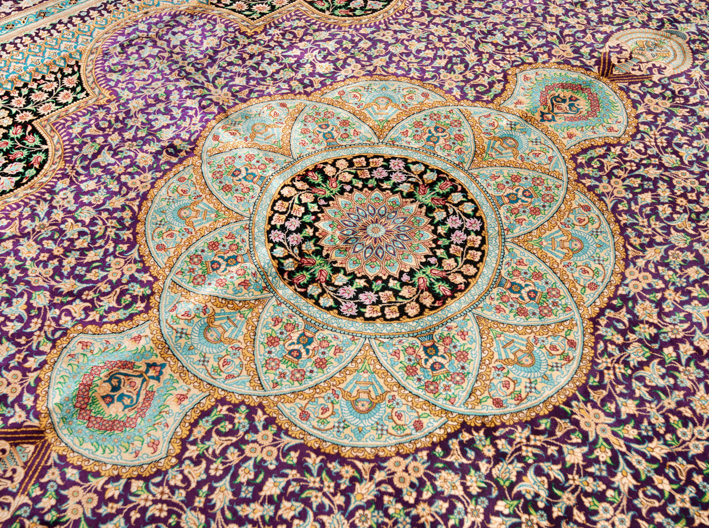Alfombra persa de seda Qom | 347 x 249 cm