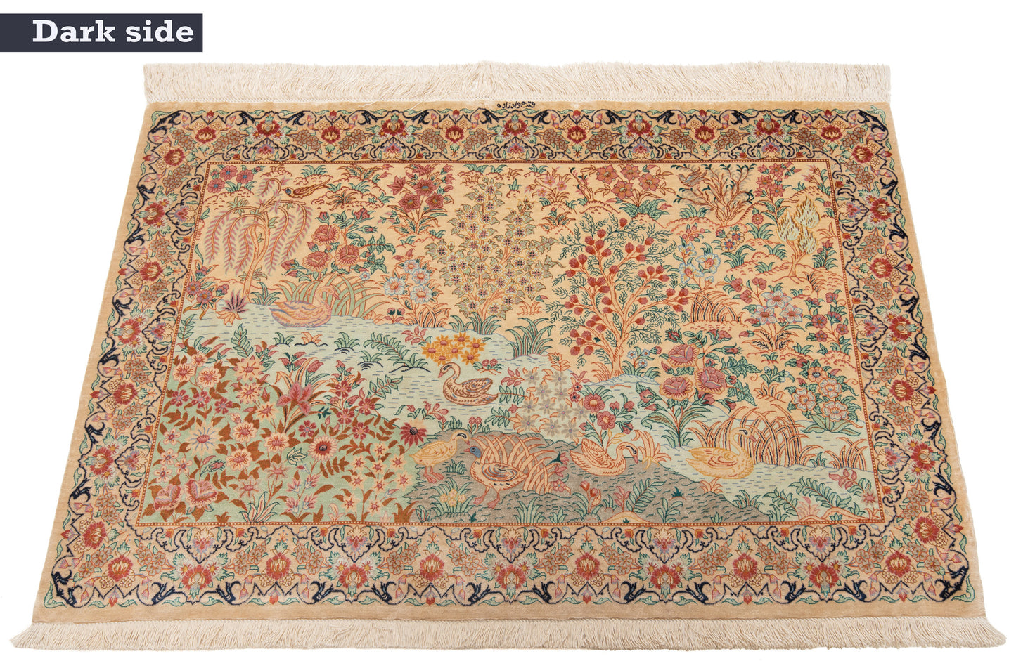 Alfombra persa de seda Qom | 114 x 79 cm