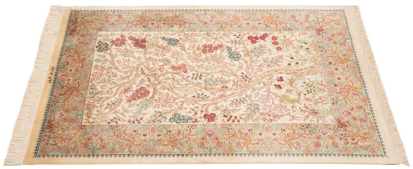 Alfombra persa de seda Qom | 153 x 95 cm