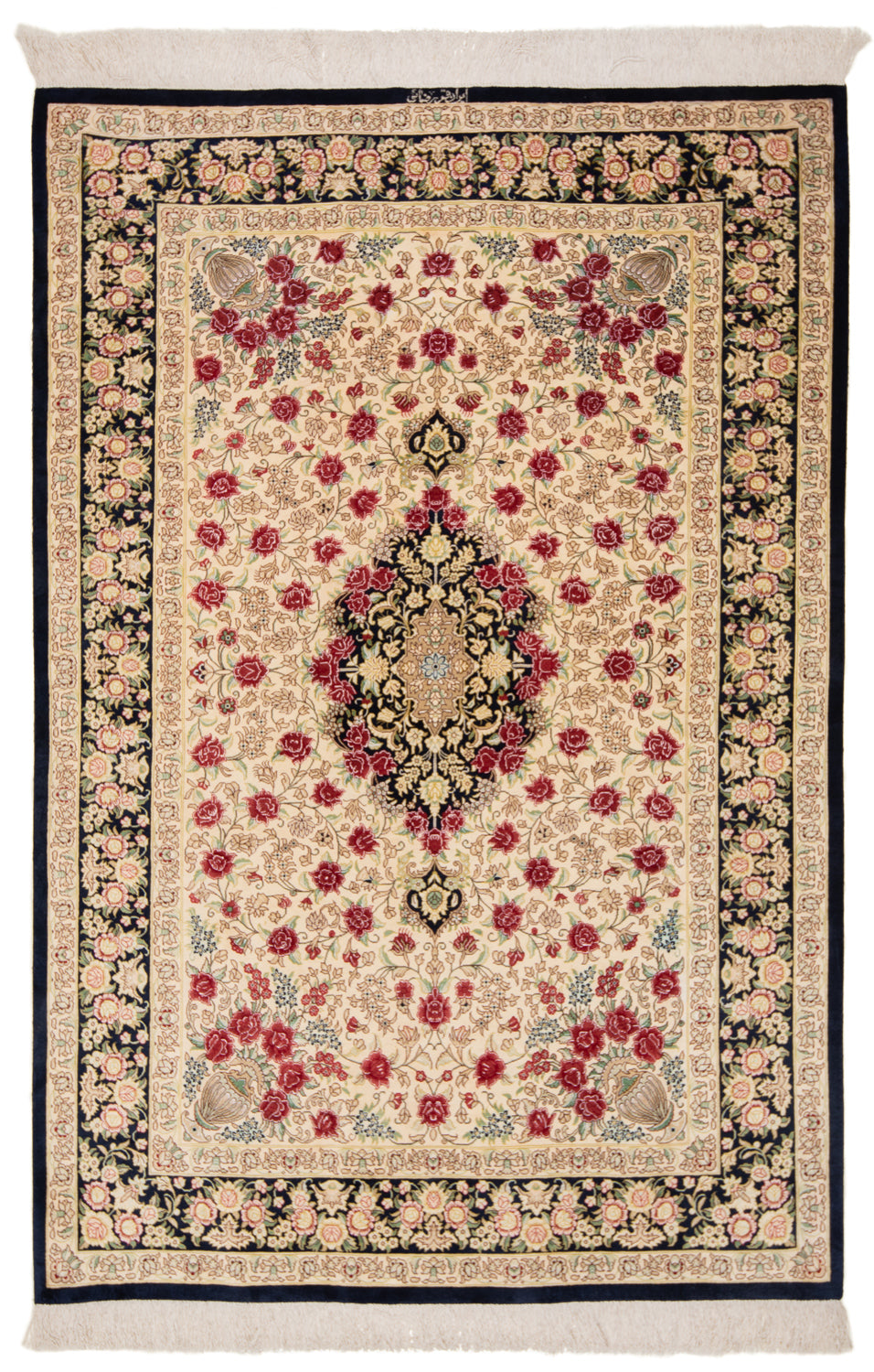Alfombra persa de seda Qom | 159 x 105 cm