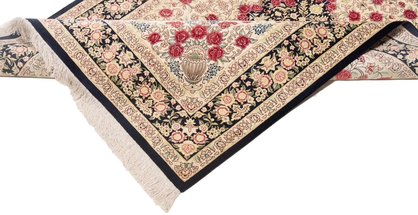 Alfombra persa de seda Qom | 159 x 105 cm