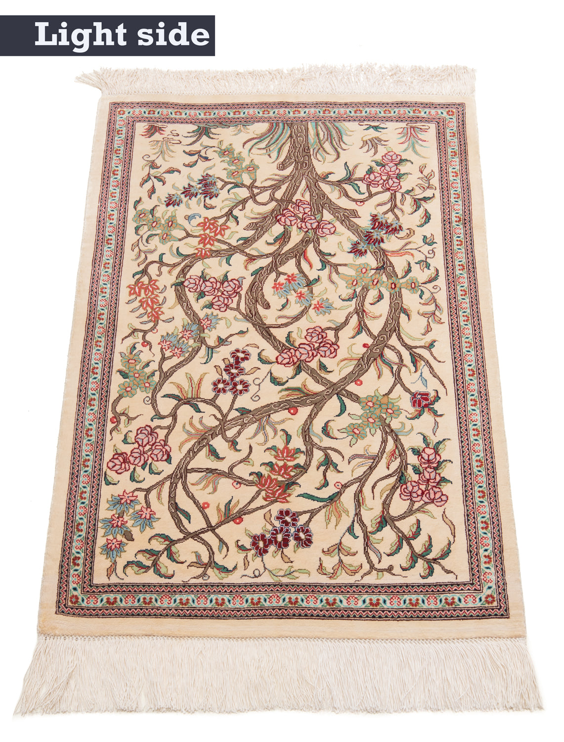 Alfombra persa de seda Qom | 80 x 52 cm