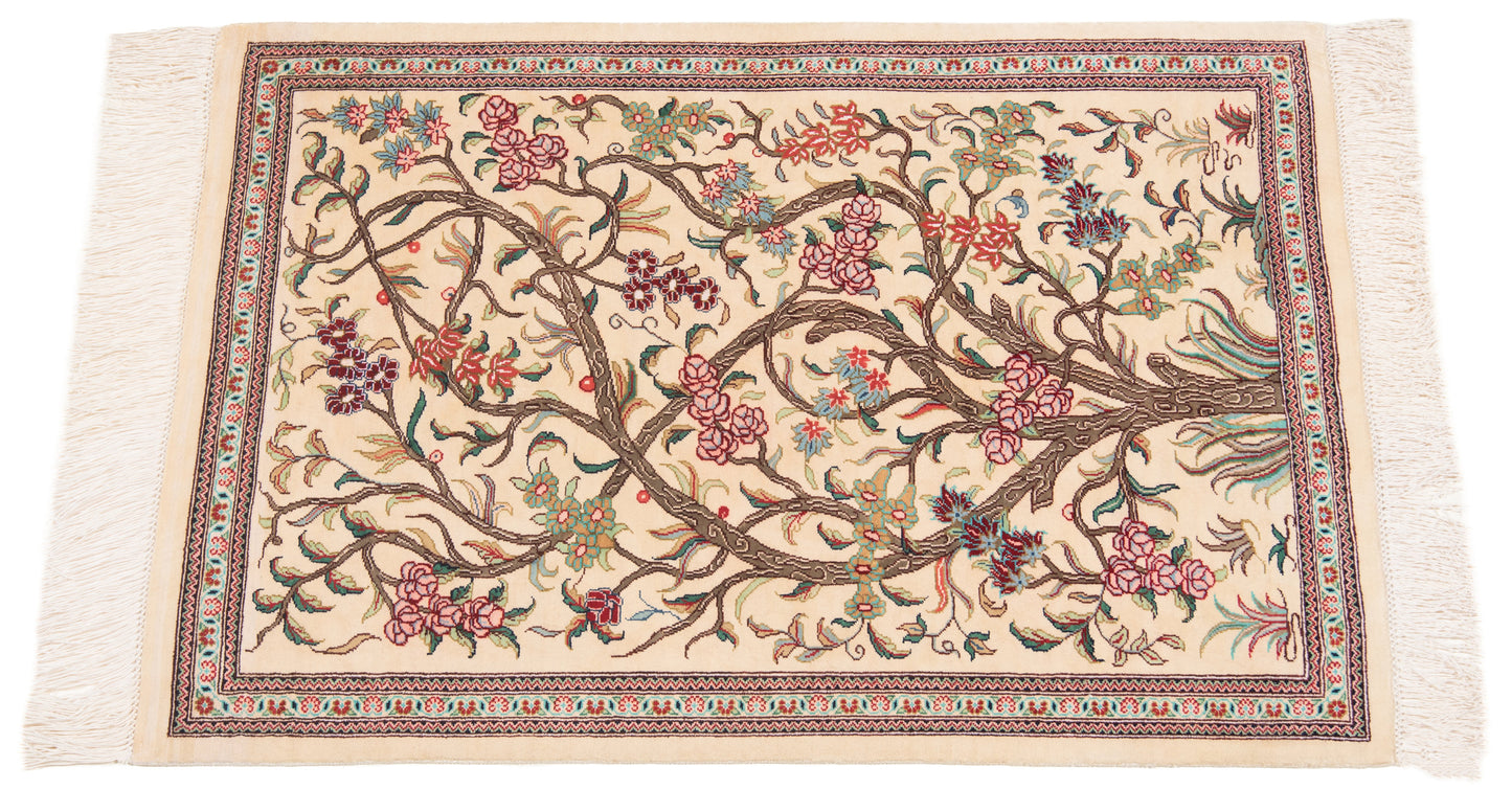 Alfombra persa de seda Qom | 80 x 52 cm