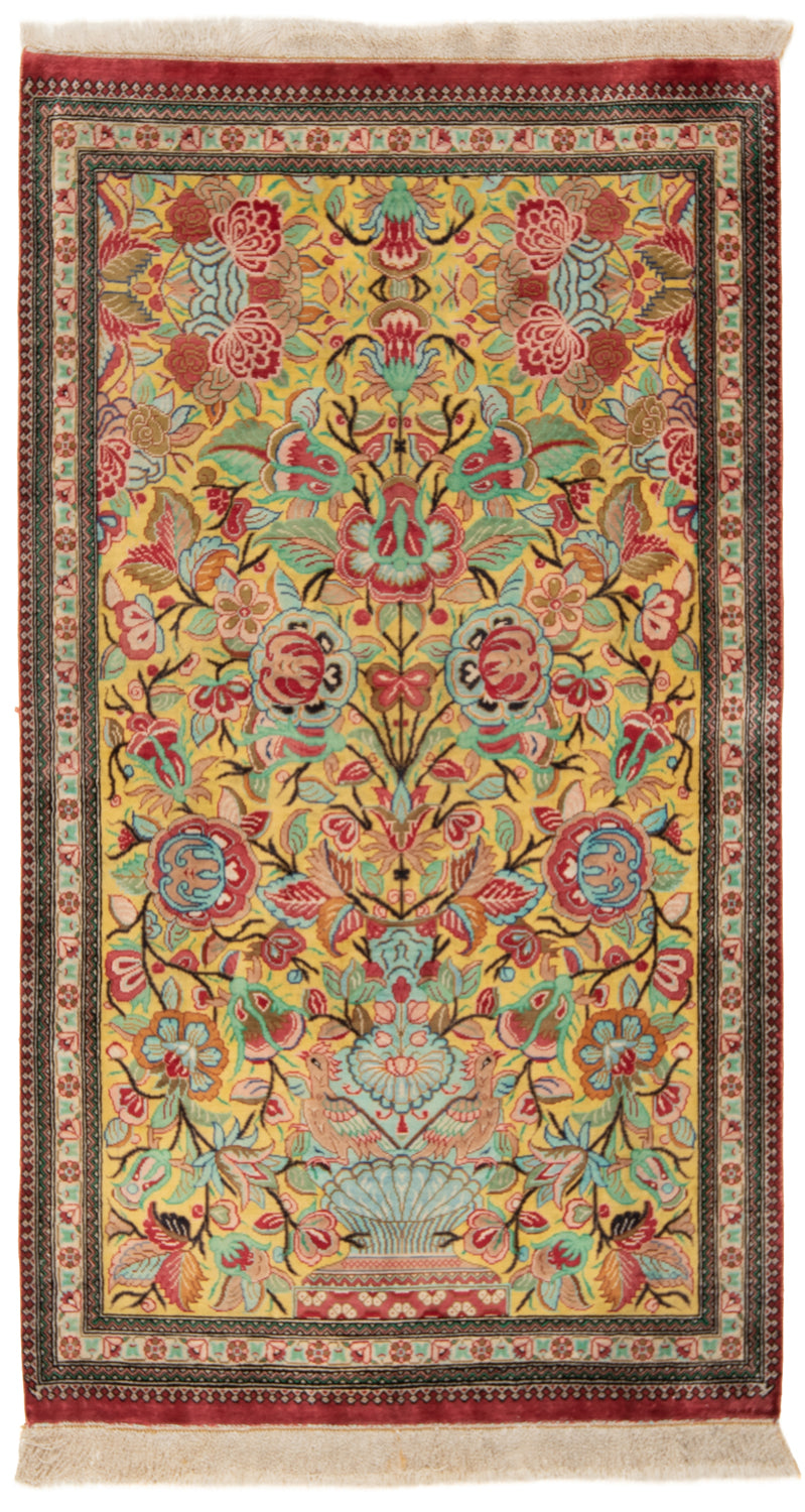 Alfombra persa de seda Qom | 100 x 60 cm