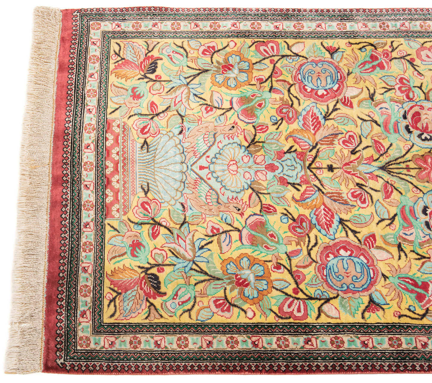 Alfombra persa de seda Qom | 100 x 60 cm