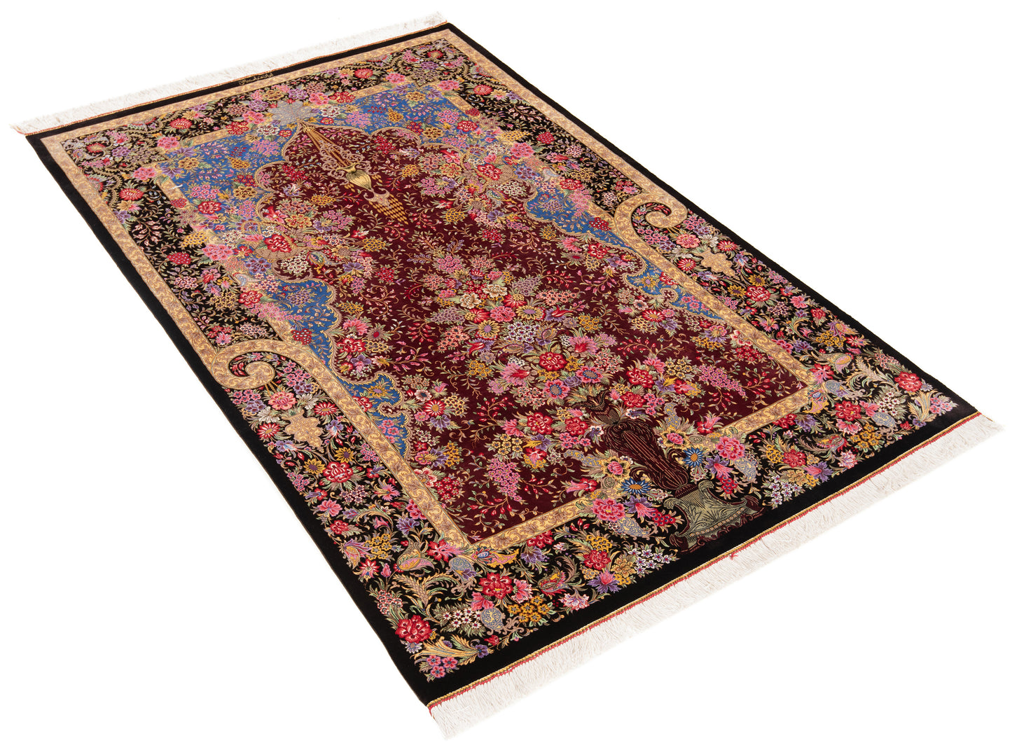 Alfombra persa de seda Qom | 197 x 128 cm