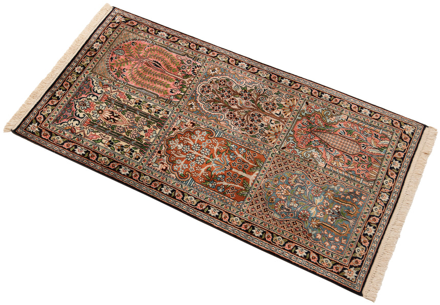 Alfombra india de seda pura de Cachemira | 120 x 62 cm
