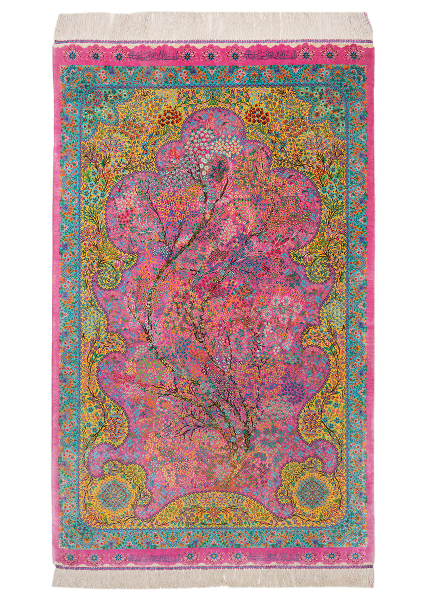 Alfombra persa de seda pura Qom | 132 x 82 cm