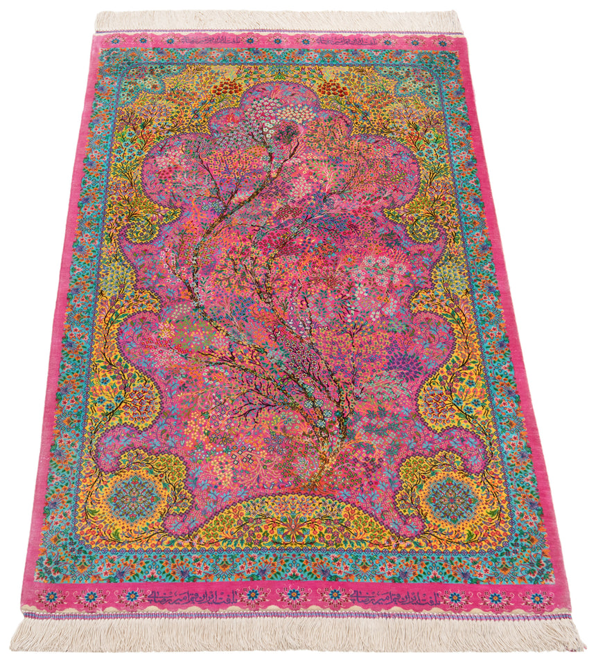 Alfombra persa de seda pura Qom | 132 x 82 cm