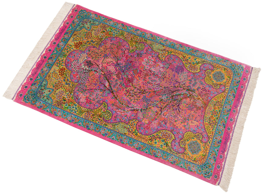 Alfombra persa de seda pura Qom | 132 x 82 cm