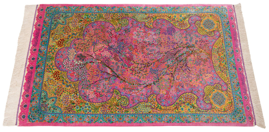 Alfombra persa de seda pura Qom | 132 x 82 cm