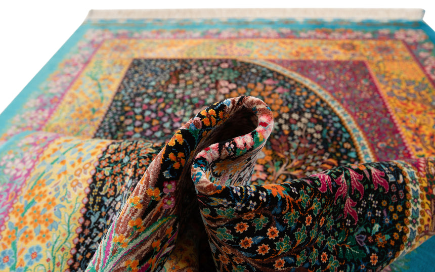 Alfombra persa de seda pura Qom | 136 x 83 cm