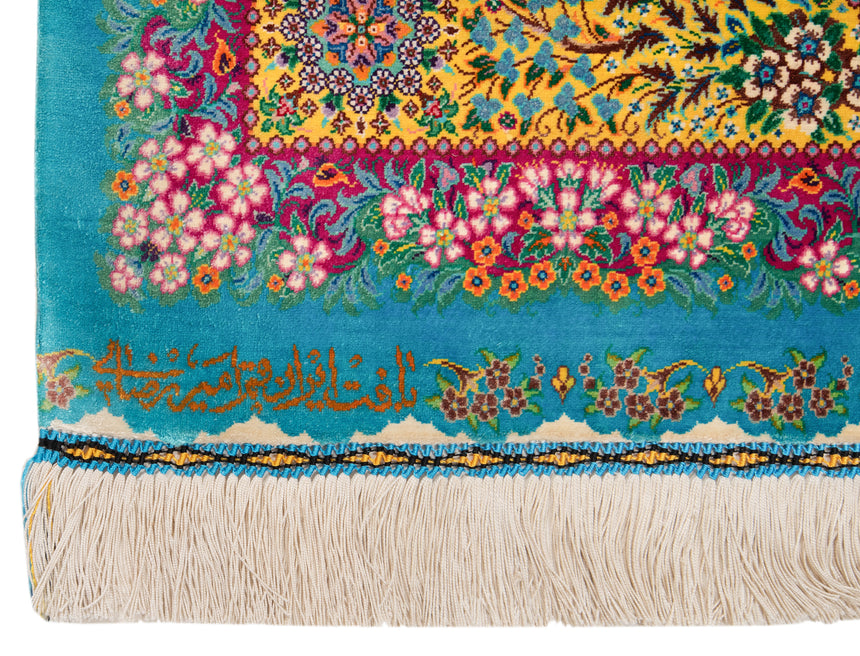 Alfombra persa de seda pura Qom | 136 x 83 cm