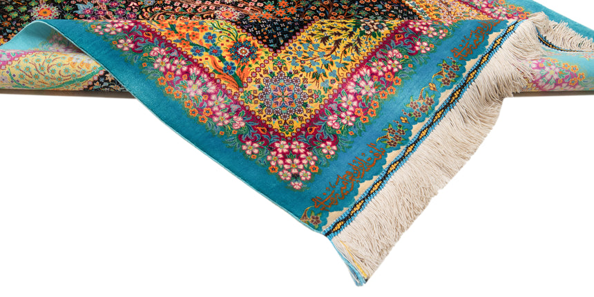 Alfombra persa de seda pura Qom | 136 x 83 cm