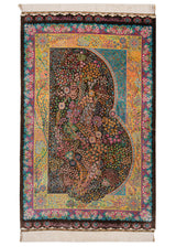 Alfombra persa de seda pura Qom | 128 x 81 cm