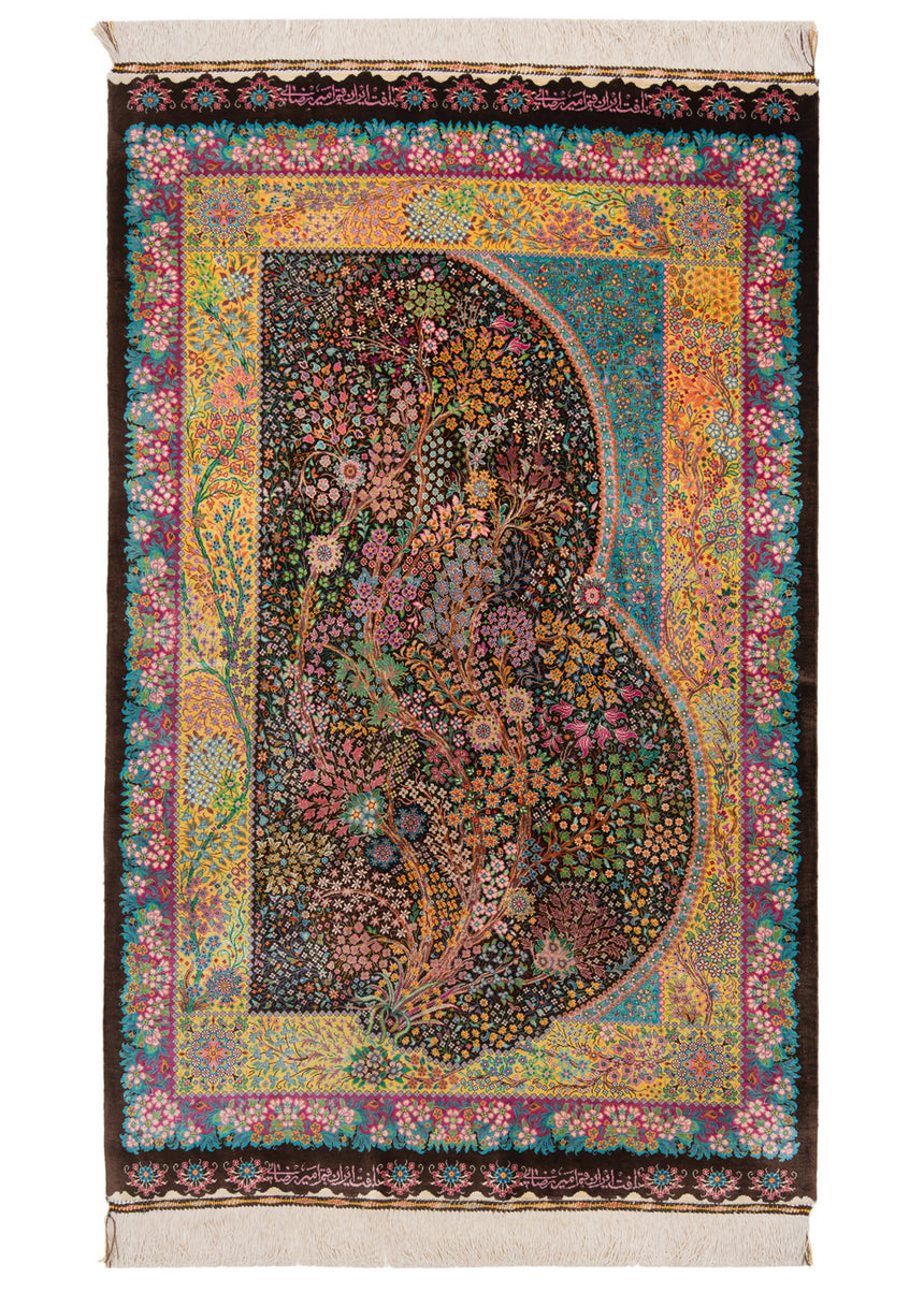 Alfombra persa de seda pura Qom | 128 x 81 cm