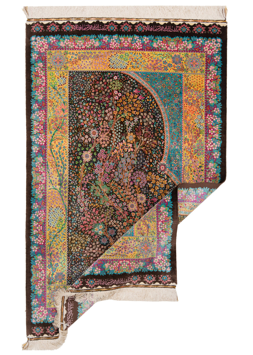 Alfombra persa de seda pura Qom | 128 x 81 cm