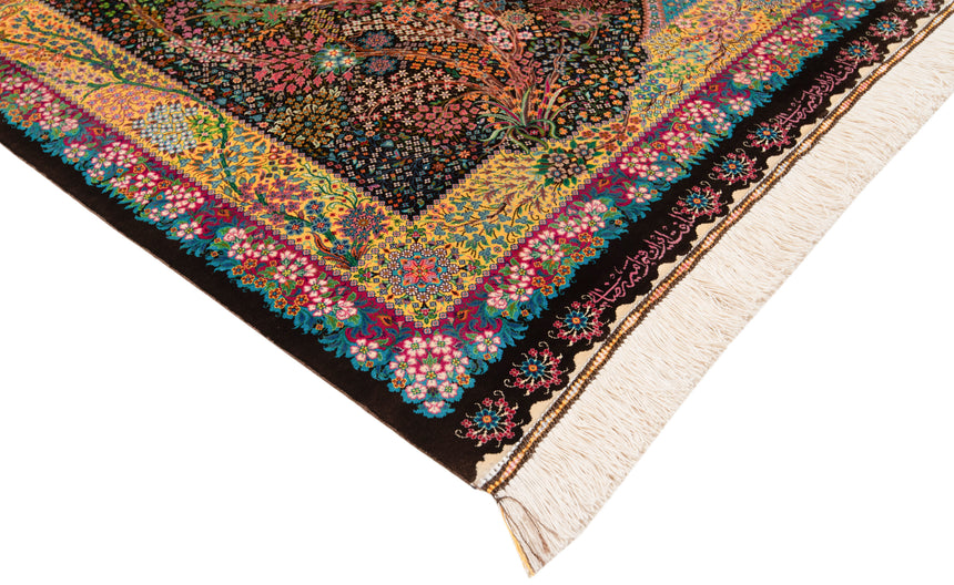 Alfombra persa de seda pura Qom | 128 x 81 cm