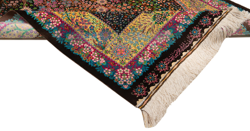 Alfombra persa de seda pura Qom | 128 x 81 cm
