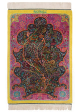 Alfombra persa de seda pura Qom | 93 x 64 cm