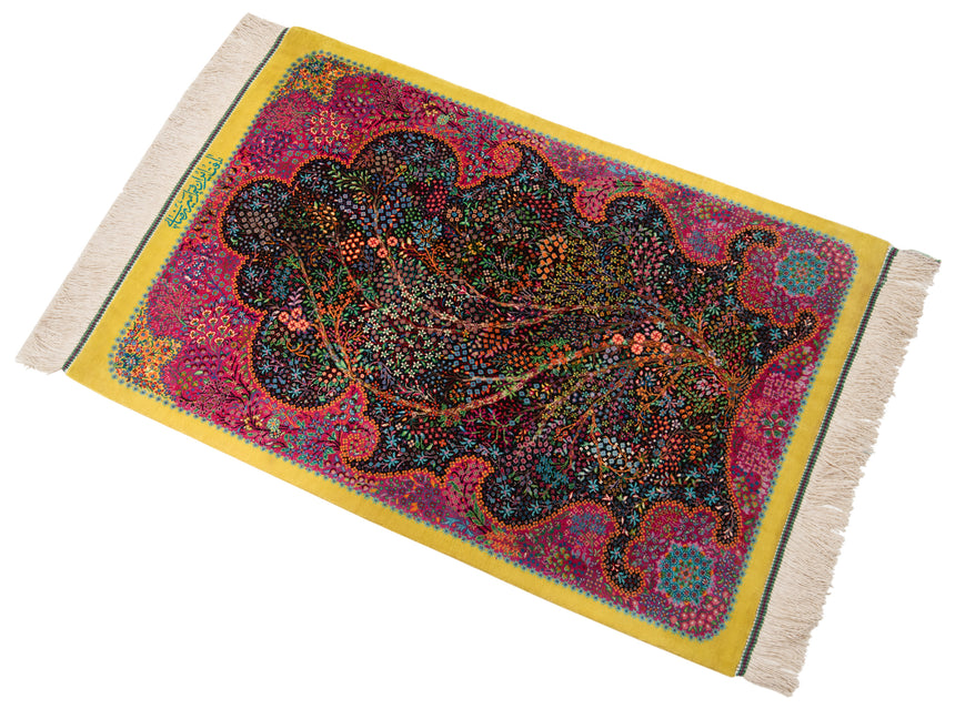 Alfombra persa de seda pura Qom | 93 x 64 cm