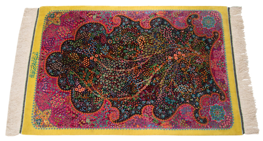 Alfombra persa de seda pura Qom | 93 x 64 cm