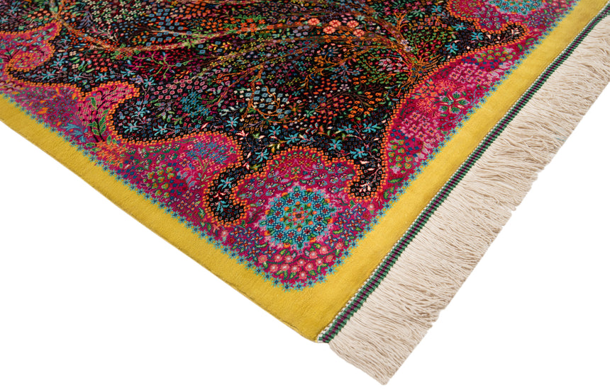 Alfombra persa de seda pura Qom | 93 x 64 cm