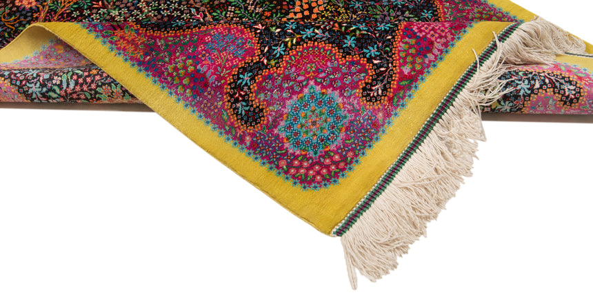 Alfombra persa de seda pura Qom | 93 x 64 cm