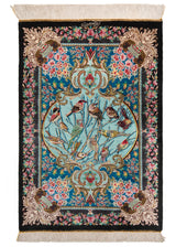 Alfombra persa de seda pura Qom | 88 x 61 cm
